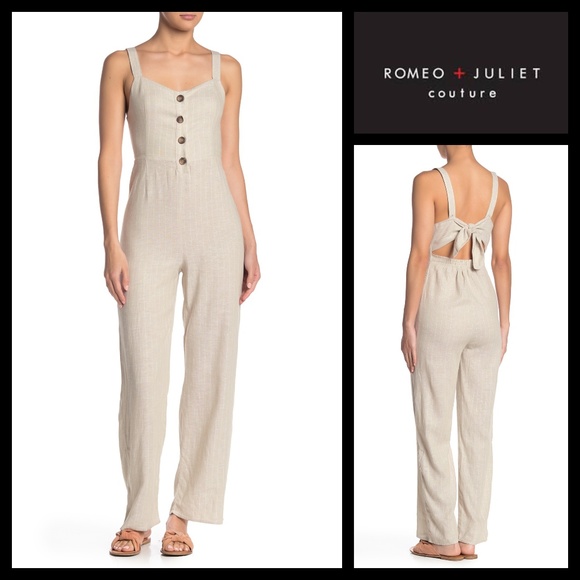 Romeo & Juliet Couture Pants - Romeo & Juliet Couture Taupe Button Jumpsuit M NWT
